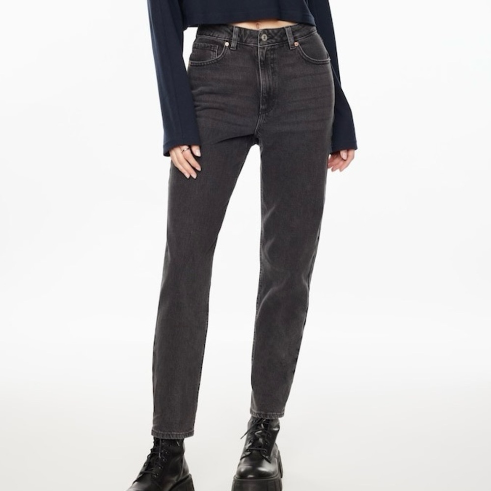 Dynamite| ‘Claudia’ High Rise Mom Jeans Charcoal Black Acid Wash Denim Sz 31